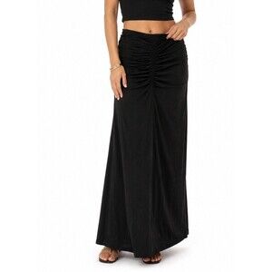 House of Harlow 1960 Black Ruched Maxi Skirt Stretch Boho Glam Scrunch Bottom M